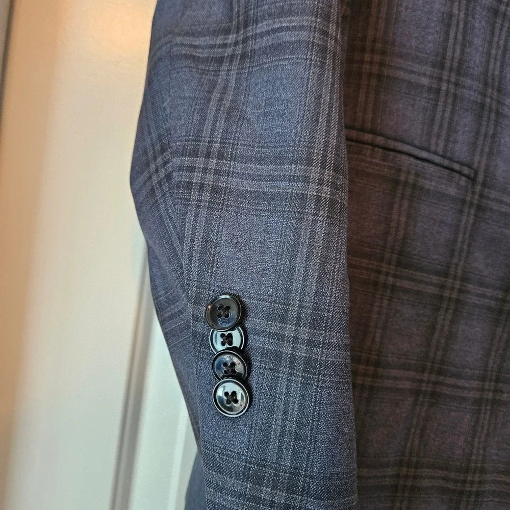 Peter Millar Sports Coat Men 40R Blue Windowpane Plaid Virgin Wool Blazer Jacket